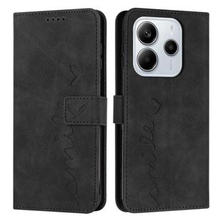 For Redmi Note 14 4G 164.84mm Skin Feel Heart Embossed Leather Phone Case with Long Lanyard(Black)