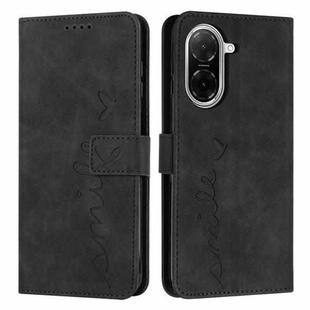 For Redmi A5 4G 171.7mm / Poco C71 Skin Feel Heart Embossed Leather Phone Case with Long Lanyard(Black)