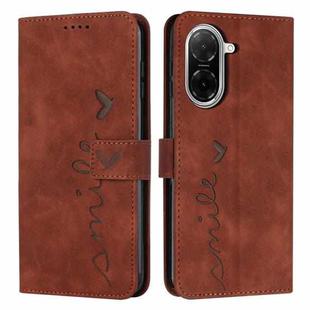 For Redmi A5 4G 171.7mm / Poco C71 Skin Feel Heart Embossed Leather Phone Case with Long Lanyard(Brown)