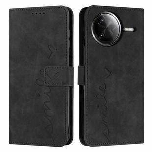 For Redmi K80 / K80 Pro Skin Feel Heart Embossed Leather Phone Case with Long Lanyard(Black)