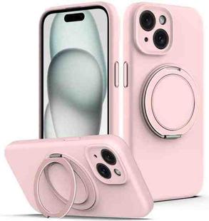 For iPhone 15 Liquid Silicone MagSafe Phone Case with Rotating Holder(Pink)