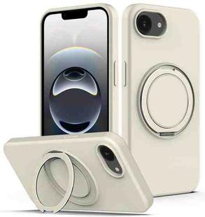 For iPhone 16e Liquid Silicone MagSafe Phone Case with Rotating Holder(White)