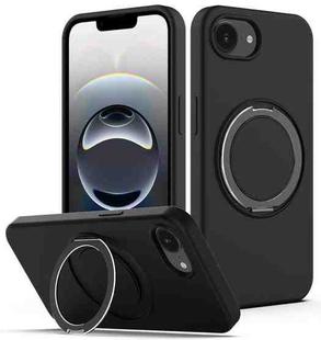 For iPhone 16e Liquid Silicone MagSafe Phone Case with Rotating Holder(Black)