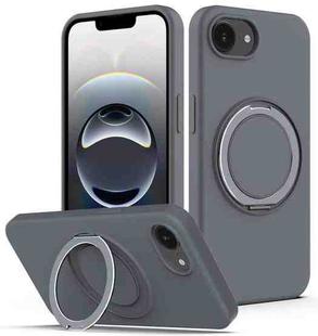 For iPhone 16e Liquid Silicone MagSafe Phone Case with Rotating Holder(Grey)