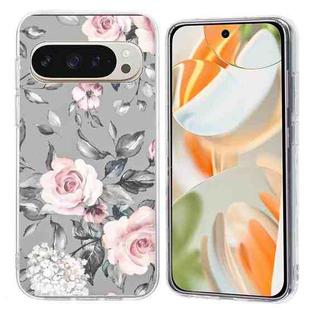 For Google Pixel 9 Colorful Painting Pattern TPU Phone Case(Flowers On Grey)