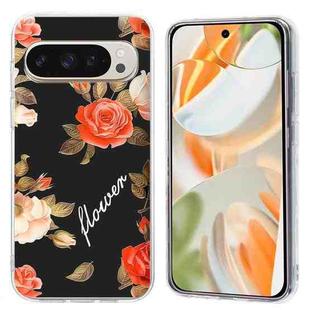 For Google Pixel 9 Pro XL Colorful Painting Pattern TPU Phone Case(Flowers On Black)