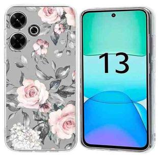 For Redmi 13 4G Colorful Painting Pattern TPU Phone Case(Flowers On Grey)