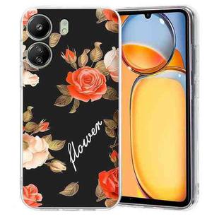 For Redmi 13C 4G Colorful Painting Pattern TPU Phone Case(Flowers On Black)