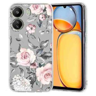 For Redmi 13C 4G Colorful Painting Pattern TPU Phone Case(Flowers On Grey)