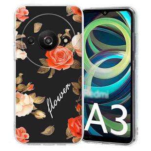 For Redmi A3 Colorful Painting Pattern TPU Phone Case(Flowers On Black)