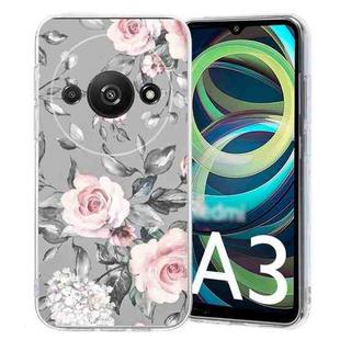 For Redmi A3 Colorful Painting Pattern TPU Phone Case(Flowers On Grey)