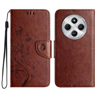 For Redmi 14C Butterfly Flower Pattern Flip Leather Phone Case(Brown)