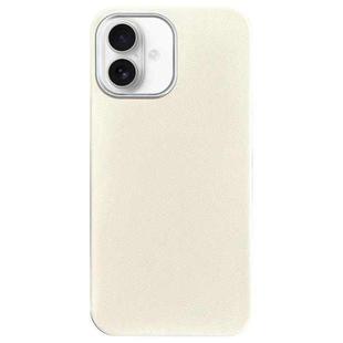 For iPhone 16 Plus Litchi Pattern Silver Edge Camera Frame Material Phone Case(White)