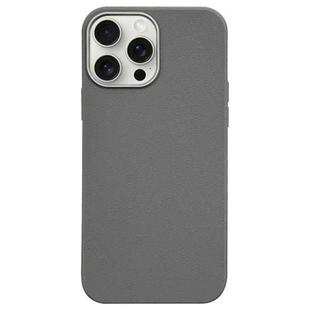 For iPhone 15 Pro Max Litchi Pattern Silver Edge Camera Frame Material Phone Case(Grey)