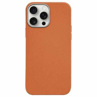 For iPhone 15 Pro Litchi Pattern Silver Edge Camera Frame Material Phone Case(Brown)