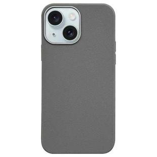 For iPhone 15 Plus Litchi Pattern Silver Edge Camera Frame Material Phone Case(Grey)