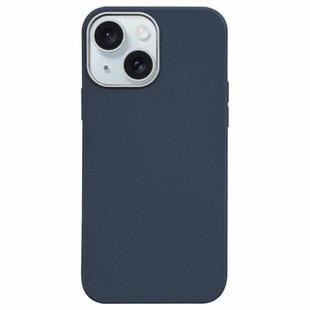 For iPhone 15 Plus Litchi Pattern Silver Edge Camera Frame Material Phone Case(Blue)