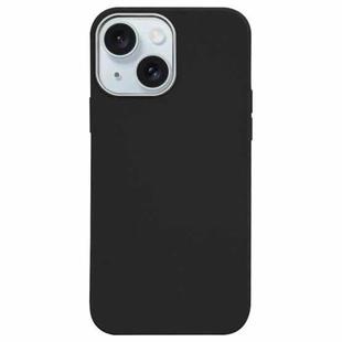 For iPhone 15 Litchi Pattern Silver Edge Camera Frame Material Phone Case(Black)