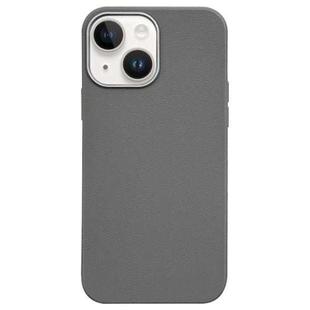 For iPhone 14 Plus Litchi Pattern Silver Edge Camera Frame Material Phone Case(Grey)