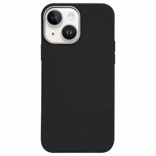 For iPhone 14 Plus Litchi Pattern Silver Edge Camera Frame Material Phone Case(Black)