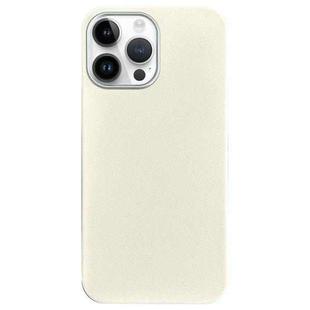 For iPhone 14 Pro Max Litchi Pattern Silver Edge Camera Frame Material Phone Case(White)