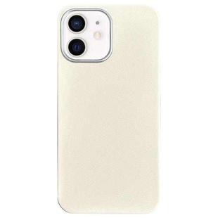 For iPhone 12 Litchi Pattern Silver Edge Camera Frame Material Phone Case(White)