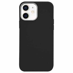 For iPhone 12 Litchi Pattern Silver Edge Camera Frame Material Phone Case(Black)