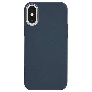 For iPhone XS / X Litchi Pattern Silver Edge Camera Frame Material Phone Case(Blue)