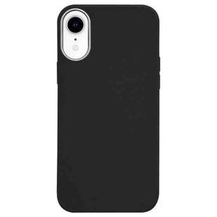 For iPhone XR Litchi Pattern Silver Edge Camera Frame Material Phone Case(Black)