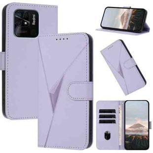 For Redmi 10C Triangle Pattern Buckle Clasp Leather Phone Case(Light Purple)