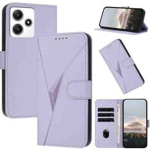 For Redmi 12 5G Triangle Pattern Buckle Clasp Leather Phone Case(Light Purple)