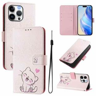 For iPhone 16 Pro Max Art Colored Drawing Pattern Leather Phone Case(Cute cat)