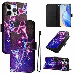 For iPhone 16 Pro Max Art Colored Drawing Pattern Leather Phone Case(Fireworks butterfly)