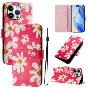 For iPhone 16 Pro Max Art Colored Drawing Pattern Leather Phone Case(Pink daisy)