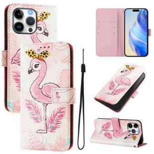 For iPhone 16 Pro Art Colored Drawing Pattern Leather Phone Case(Flamingo)