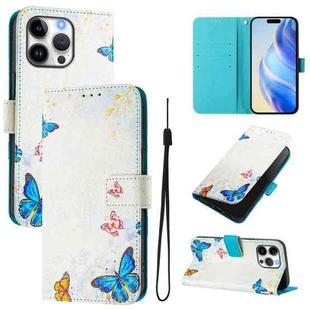 For iPhone 16 Pro Art Colored Drawing Pattern Leather Phone Case(Butterfly house)