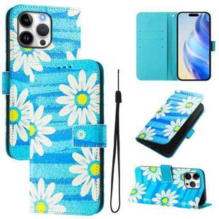 For iPhone 16 Pro Art Colored Drawing Pattern Leather Phone Case(Blue daisy)