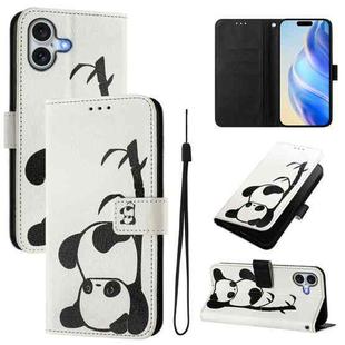 For iPhone 16 Plus Art Colored Drawing Pattern Leather Phone Case(Panda)