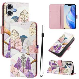 For iPhone 16 Plus Art Colored Drawing Pattern Leather Phone Case(Landscape)