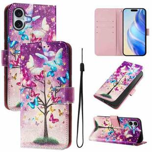 For iPhone 16 Plus Art Colored Drawing Pattern Leather Phone Case(Butterfly branch)