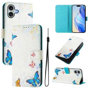 For iPhone 16 Plus Art Colored Drawing Pattern Leather Phone Case(Butterfly house)