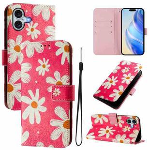 For iPhone 16 Art Colored Drawing Pattern Leather Phone Case(Pink daisy)