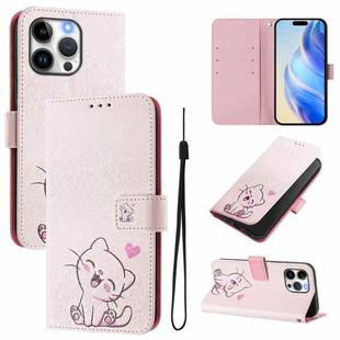 For iPhone 15 Pro Max Art Colored Drawing Pattern Leather Phone Case(Cute cat)