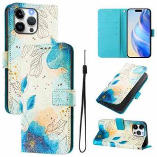 For iPhone 15 Pro Max Art Colored Drawing Pattern Leather Phone Case(Flowering flowers)