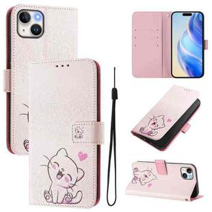 For iPhone 15 Plus Art Colored Drawing Pattern Leather Phone Case(Cute cat)