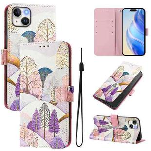 For iPhone 15 Plus Art Colored Drawing Pattern Leather Phone Case(Landscape)