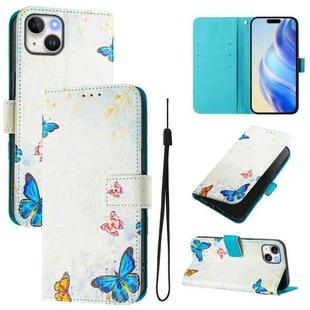 For iPhone 15 Plus Art Colored Drawing Pattern Leather Phone Case(Butterfly house)