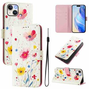 For iPhone 15 Plus Art Colored Drawing Pattern Leather Phone Case(Flowers and plants)