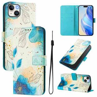 For iPhone 15 Plus Art Colored Drawing Pattern Leather Phone Case(Flowering flowers)