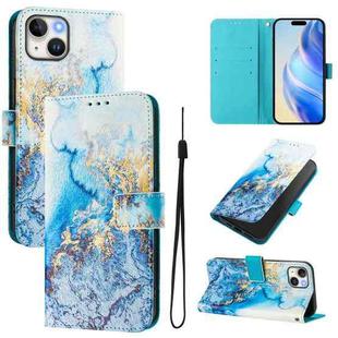 For iPhone 15 Plus Art Colored Drawing Pattern Leather Phone Case(Ocean marble)